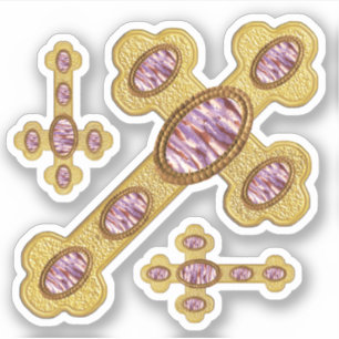 Sticker Croix avec 6 Agates violettes Faux - Contour