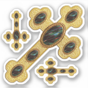 Sticker Croix avec 6 Faux Bloodstones - Contour