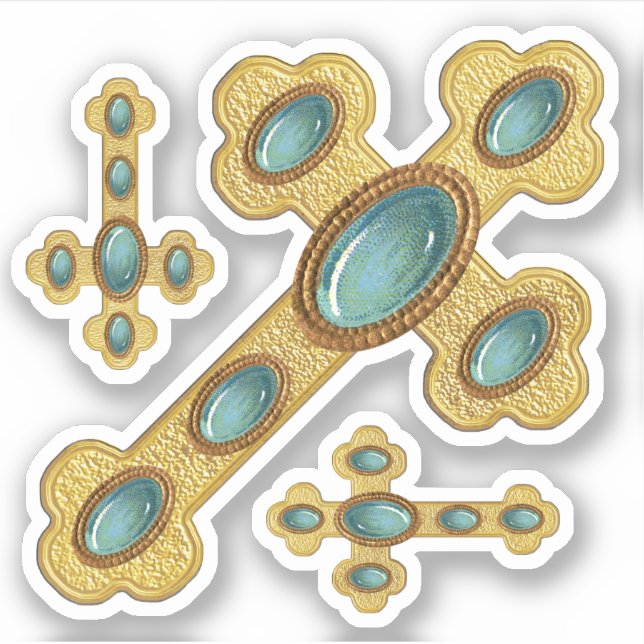 Sticker Croix avec 6 Faux Turquoise - Contour (Devant)