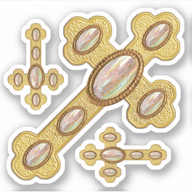 Sticker Croix avec 6 Opales Faux - Contour (Devant)