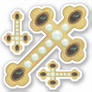 Sticker Croix avec Faux Bloodstones & Pearls -