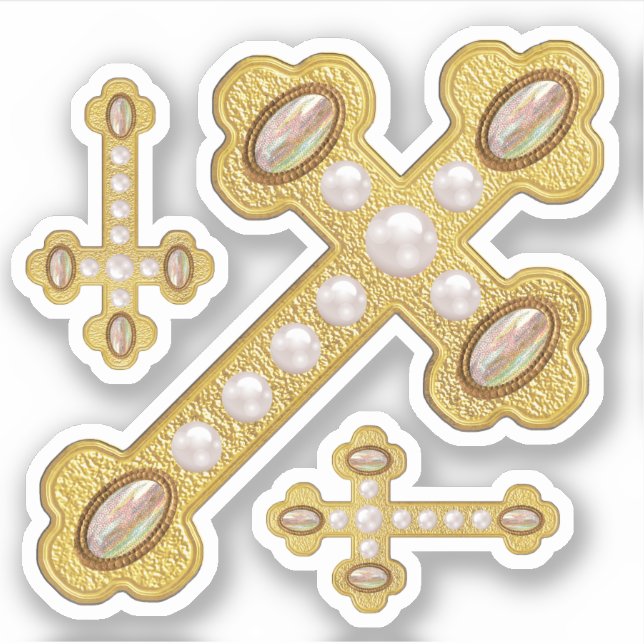 Sticker Croix avec Faux Opals & Perles - Contour (Devant)