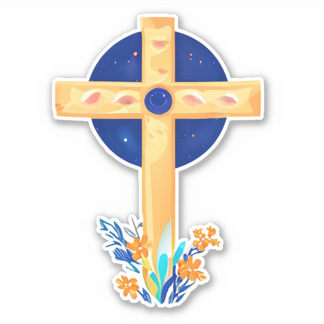 Sticker Croix chrétienne aux fleurs (Devant)