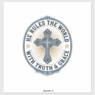 Sticker Croix Chrétienne Il Règne sur le Monde
