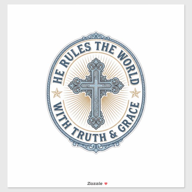 Sticker Croix Chrétienne Il Règne sur le Monde (Feuille)