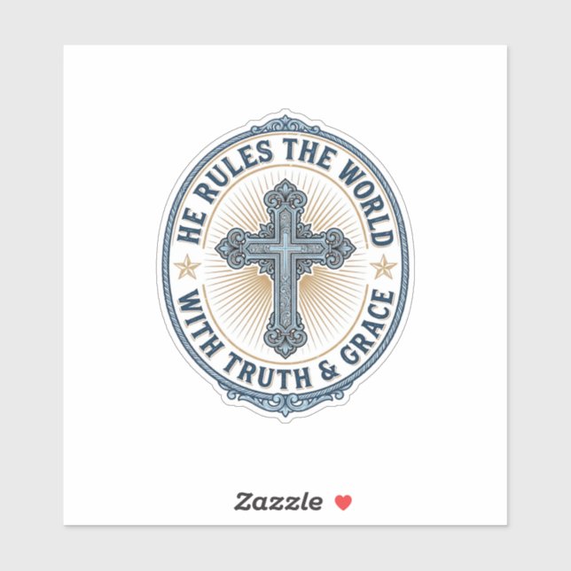 Sticker Croix Chrétienne Il Règne sur le Monde (Feuille)