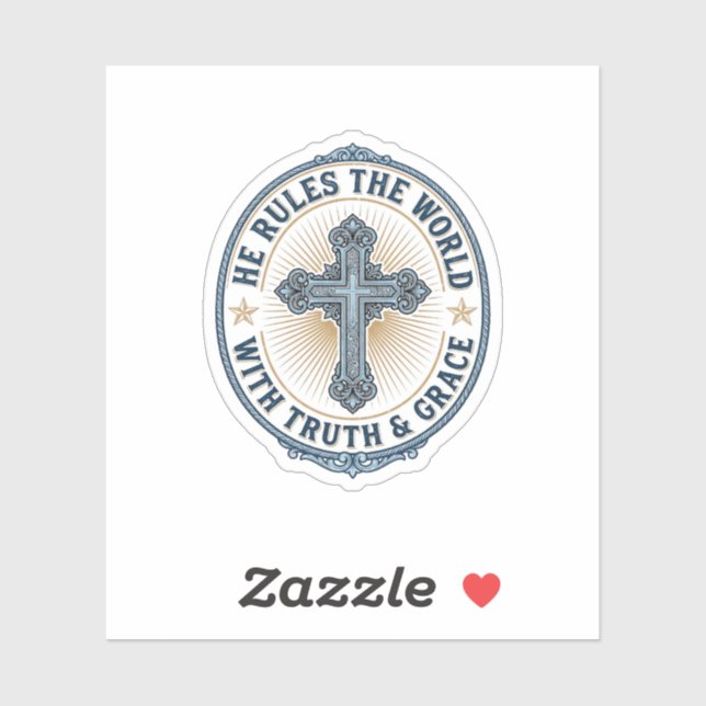 Sticker Croix Chrétienne Il Règne sur le Monde (Feuille)
