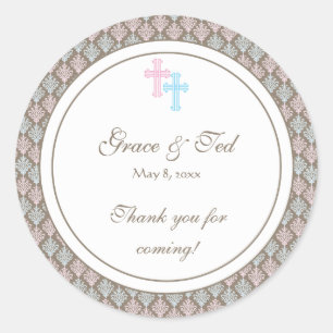 Sticker croix Damas rose et bleu Favoriser
