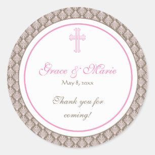 Sticker croix Damask rose Étiquette de adresse/Fav
