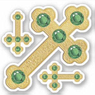 Sticker Croix écoutées avec 5 Émeraudes de Faux - Contour