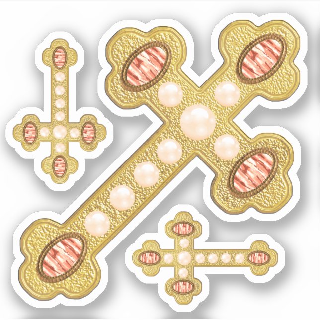 Sticker Croix écoutées avec Faux Red Agates & Pearls - (Devant)