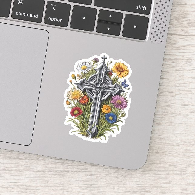 Sticker Croix gothique avec Fleur sauvage (Détail)