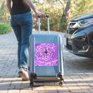 STICKER CROIX NOIRE ET ROSE AVEC ARRIÈRE - PLAN VIOLET