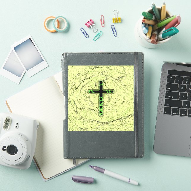 STICKER CROIX NOIRE ET VERTE AVEC ARRIÈRE - PLAN EN MARBRE (Couverture iPad)