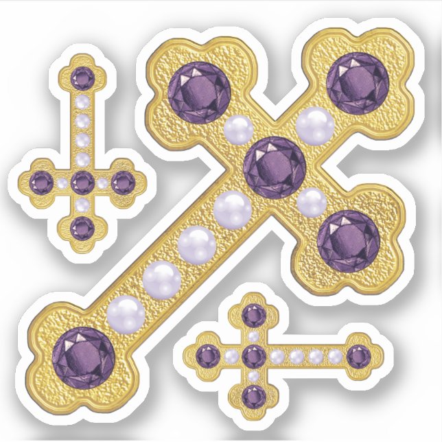 Sticker Croix parées avec Faux Améthystes & Perles - (Devant)
