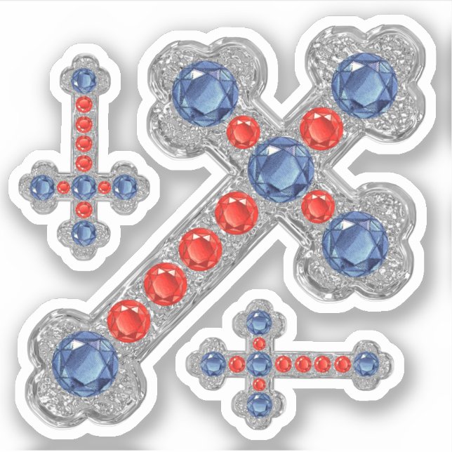 Sticker Croix "patriotique" Faux Sapphire-Ruby-Argent - (Devant)