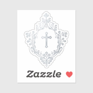 Sticker Croix Religieuse Élégante Blason Vintage Faux Arge