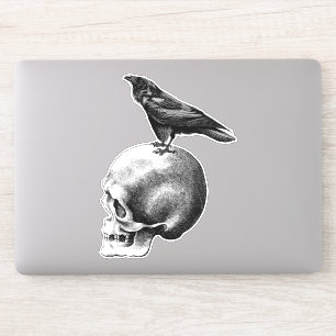 Sticker Crow assis sur le crâne humain gode Art