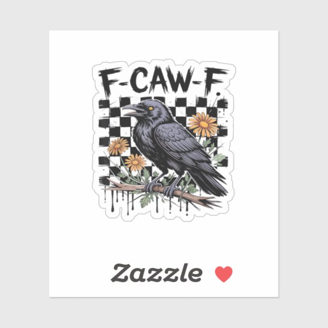 Sticker Crow Flowral, F-Caw-F Funny Bird FCAWF Moon Gothiq (Feuille)
