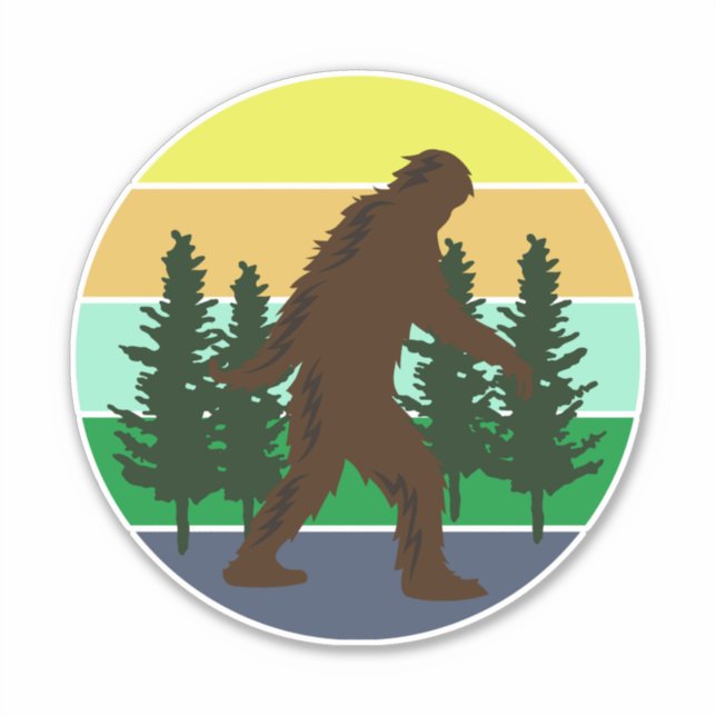 Sticker Croyant Sasquatch | Bigfoot Vintage Coucher de sol (Devant)
