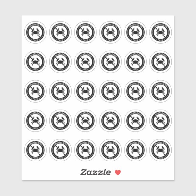 Sticker Crustacean Free Wedding Place Card Food Allergy (Feuille)