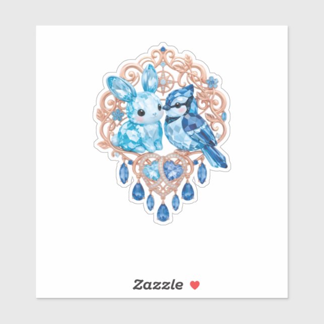 Sticker Crystal Blue Bunny and Blue Jay Heart (Feuille)