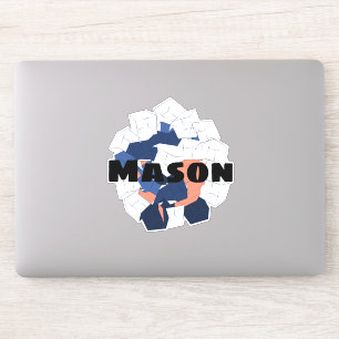 Sticker Cubes Abstraits Nom personnalisé géométrique bleu