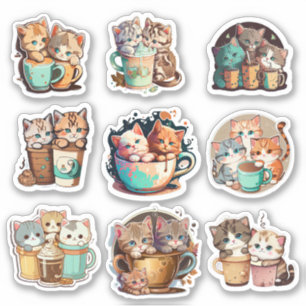 Sticker Cuisine chatons et café Coupe personnalisée