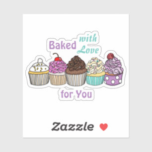 Sticker Cuit avec amour pour vous   cupcake cuit à la main