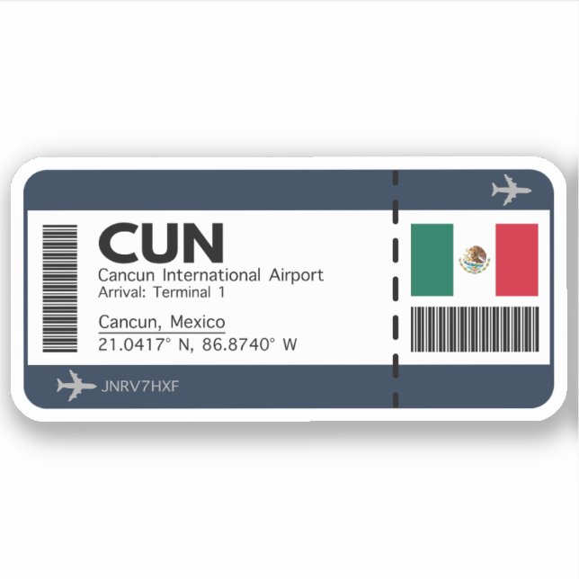 Sticker CUN Cancun Boarding Pass - Billet aéroport (Devant)