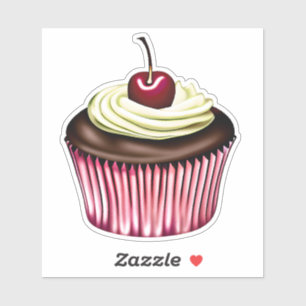 Sticker Cupcake au chocolat avec cerise sur le dessus