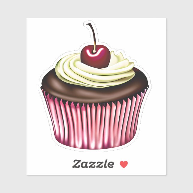 Sticker Cupcake au chocolat avec cerise sur le dessus (Feuille)