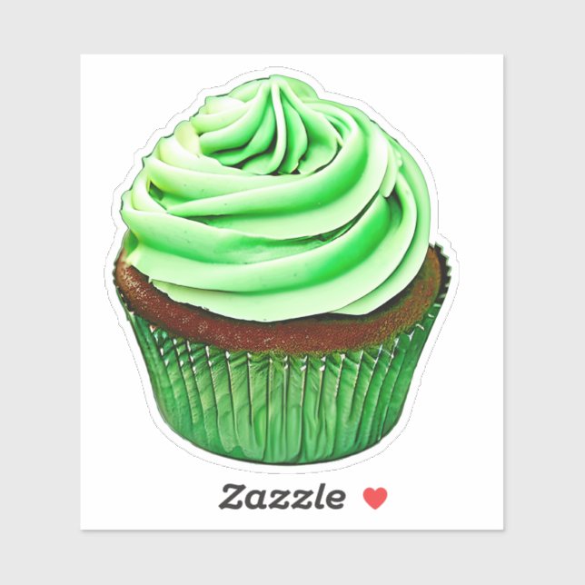 Sticker Cupcake au chocolat avec glaçage à la menthe (Feuille)