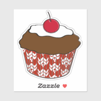 Sticker Cupcake au chocolat sur Motif rouge et blanc