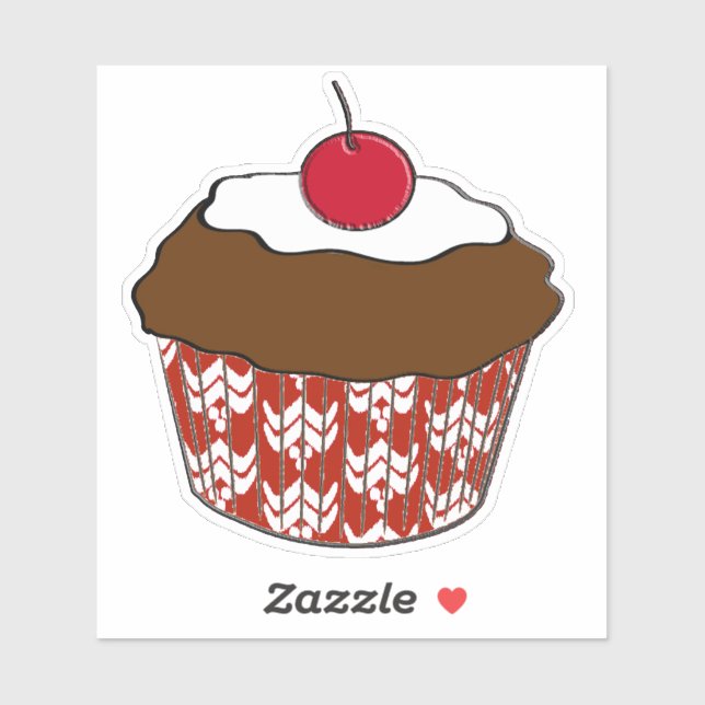 Sticker Cupcake au chocolat sur Motif rouge et blanc (Feuille)