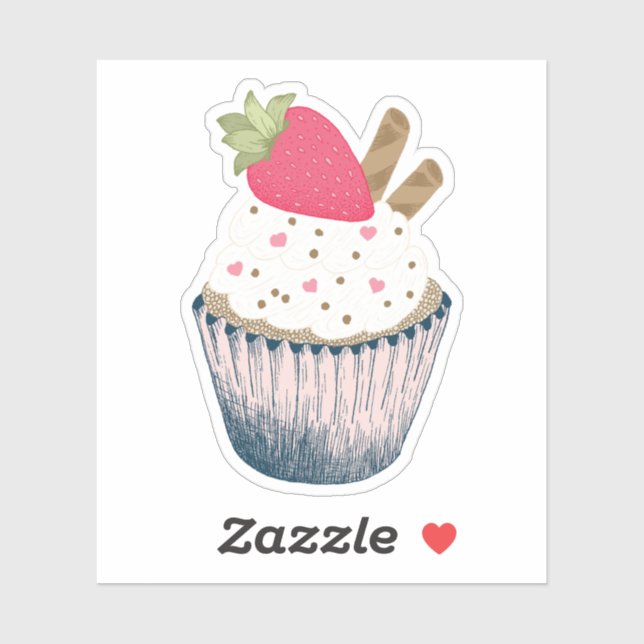 Sticker Cupcake aux fraises - Sprinkings Coeur ros (Feuille)