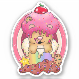 Sticker Cupcake d'ours poli coloré 