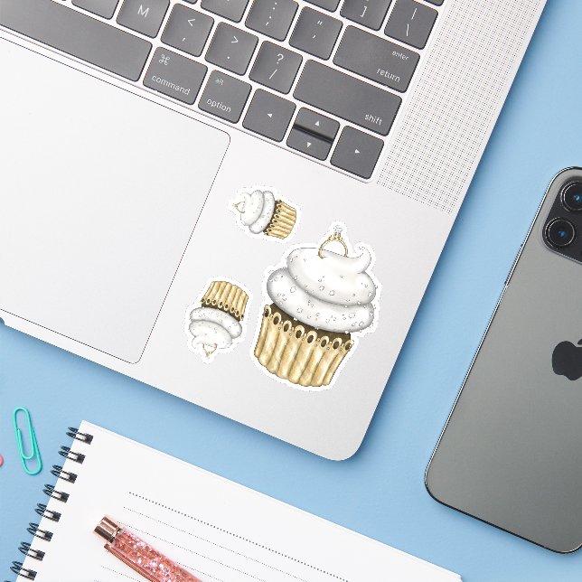 Sticker Cupcake Fiançailles doux (Ordinateur portable avec iPhone)