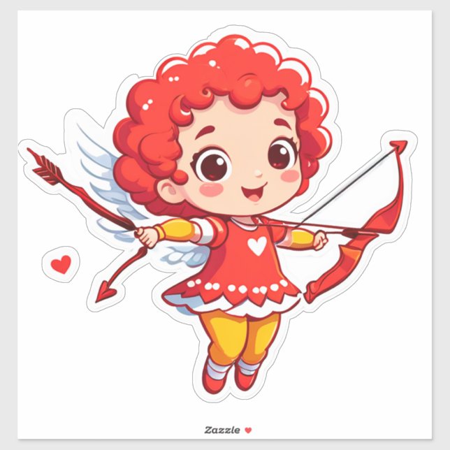 Sticker Cupidon mignon avec arc et flèche (Feuille)