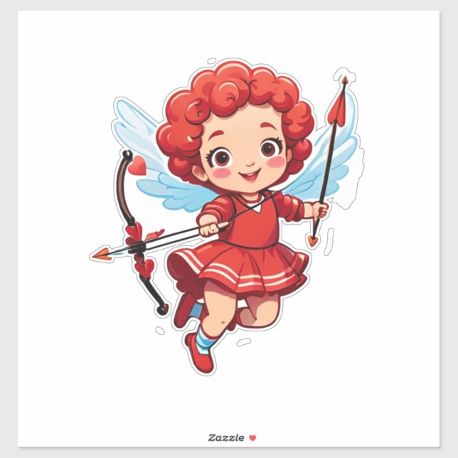 Sticker Cupidon mignon avec arc et flèche (Feuille)