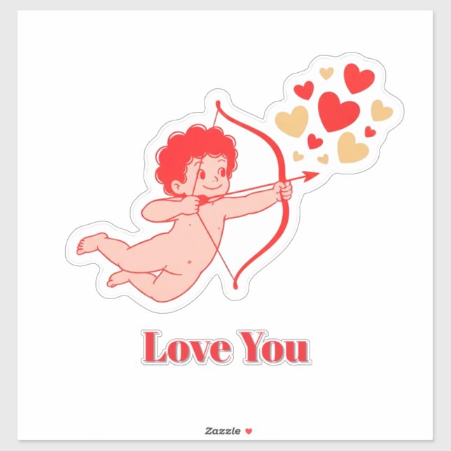 Sticker Cupidon mignon avec arc et flèche (Feuille)