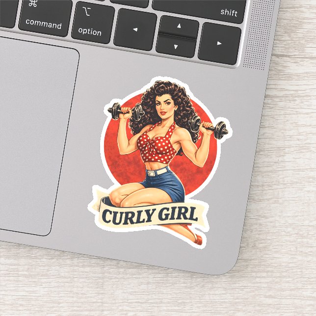Sticker Curly Girl Weightlifting Hair Pin-Up Retro Gym Art (Détail)