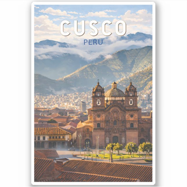 Sticker Cusco Pérou Illustration Voyage Art Vintage (Devant)