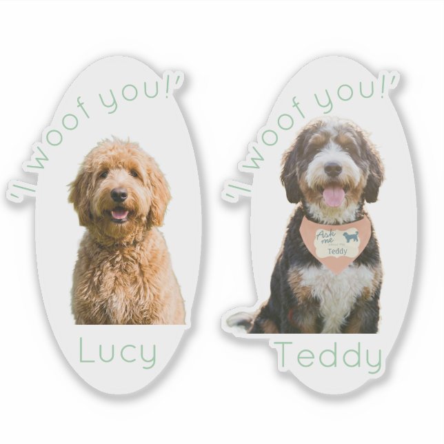 Sticker Custom Dog Photo Name I Woof You Heartfelt Gift (Devant)