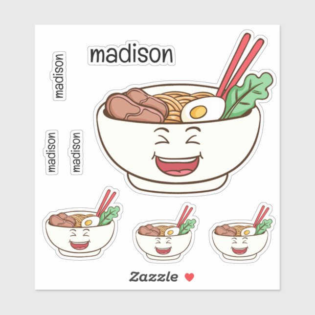 Sticker Custom Name Cute Kawaii Noodles (Feuille)