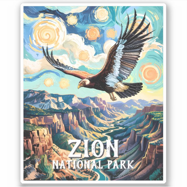 Sticker Custom Text Vibrant Zion Canyon Bird Condor Retro (Devant)