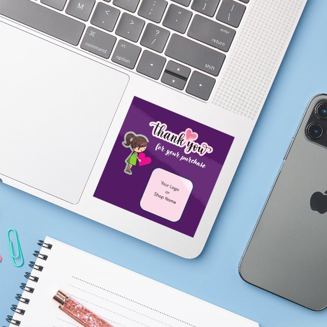 Sticker Customized Thank You Card for Your Purchase Labels (Ordinateur portable avec iPhone)