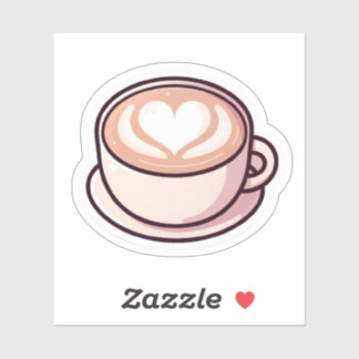 Sticker  Cute Aesthetic Latte Art Heart Coffee Cup Stick