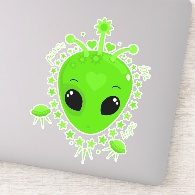 Sticker Cute Alien Peace Hope Love Kawaii (Détail)