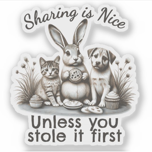 Sticker Cute animals eating cookies sharing stealing moral (Devant)